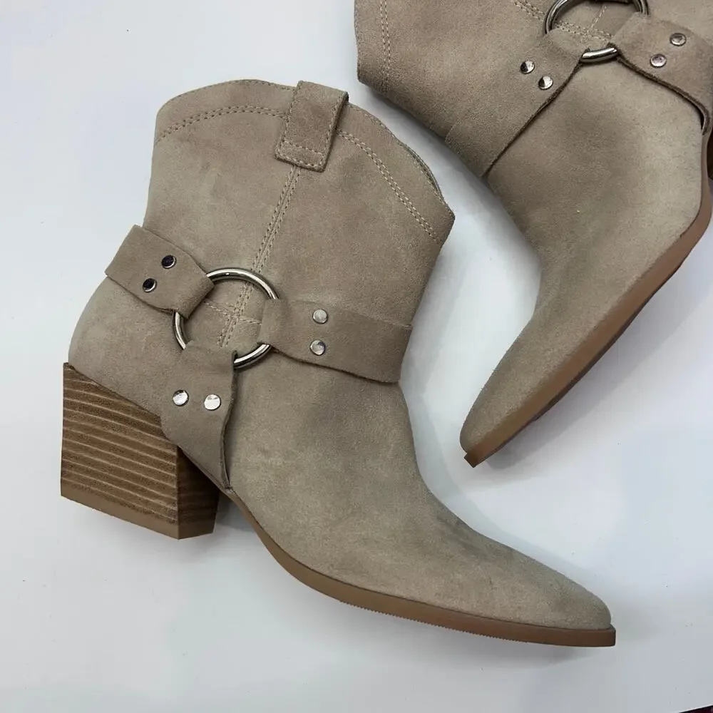 $130 Open Edit Enzo Western Boots 5.5 Beige Tan Leather Western Country Heeled